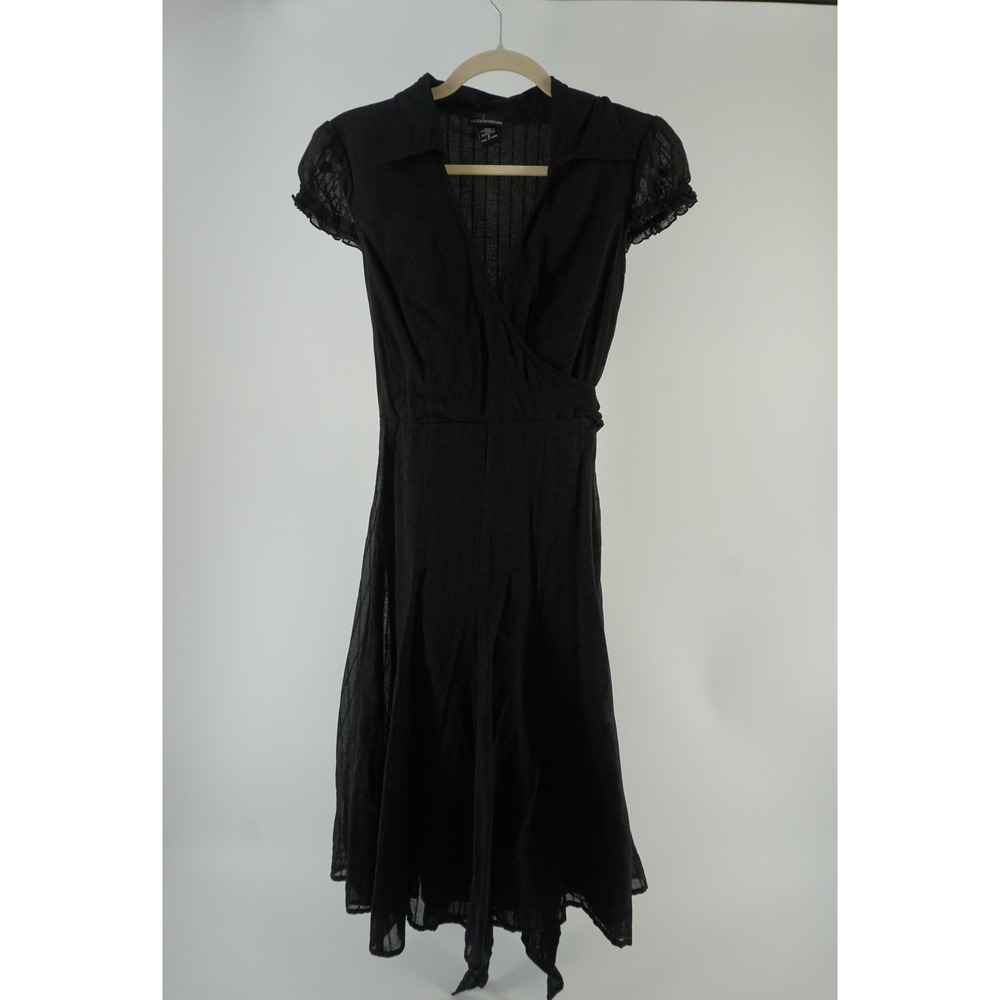 Moda International Wrap Dress Pointelle Grunge Whimsigoth Puff Sleeve Black sz S